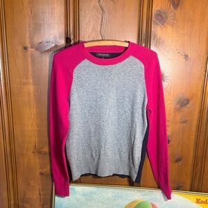 Banana Republic Gray and Pink Navy Colorblock Crew Neck Sweater